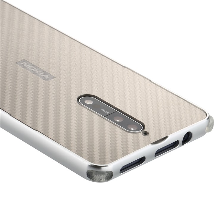 Slide-on Carbon Fiber Plating Hybrid Back Case for Nokia 8 (Metal + TPU) - Silver-4