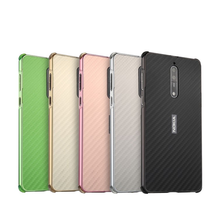 Slide-on Carbon Fiber Plating Hybrid Back Case for Nokia 8 (Metal + TPU) - Silver-6