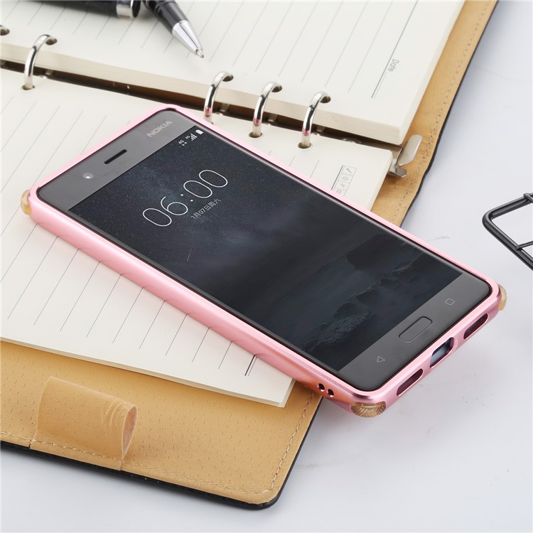 Slide-on Carbon Fiber Plating Hybrid Mobile Cover for Nokia 8 (Metal + TPU) - Rose Gold-3