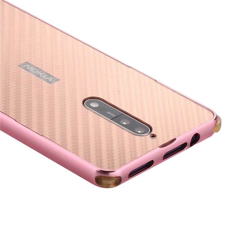 Slide-on Carbon Fiber Plating Hybrid Mobile Cover for Nokia 8 (Metal + TPU) - Rose Gold-4