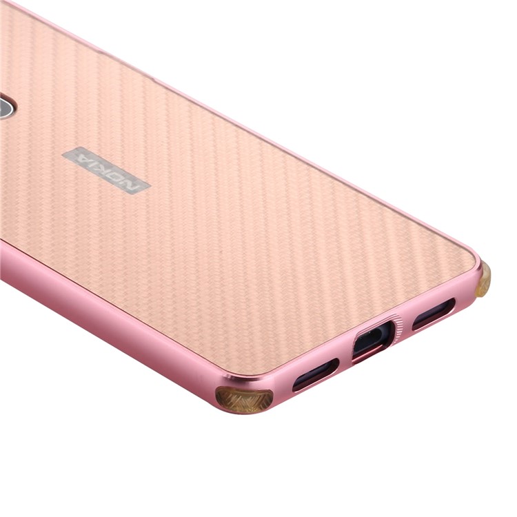 Slide-on Carbon Fiber Plating Hybrid Mobile Cover for Nokia 8 (Metal + TPU) - Rose Gold-5