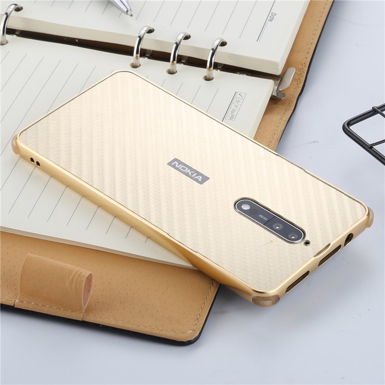 Slide-on Carbon Fiber Plating Hybrid Phone Shell for Nokia 8 (Metal + TPU) - Gold-2