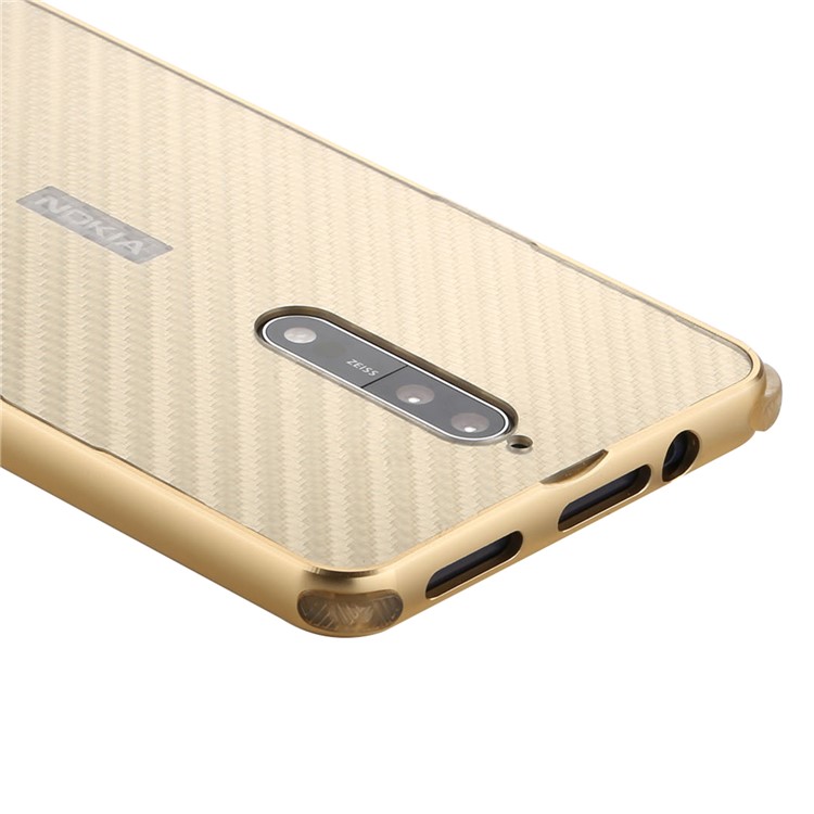 Slide-on Carbon Fiber Plating Hybrid Phone Shell for Nokia 8 (Metal + TPU) - Gold-4