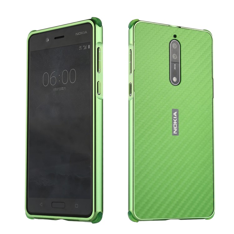 Slide-on Carbon Fiber Plating Hybrid Case Phone Accessory for Nokia 8 (Metal + TPU) - Green-1