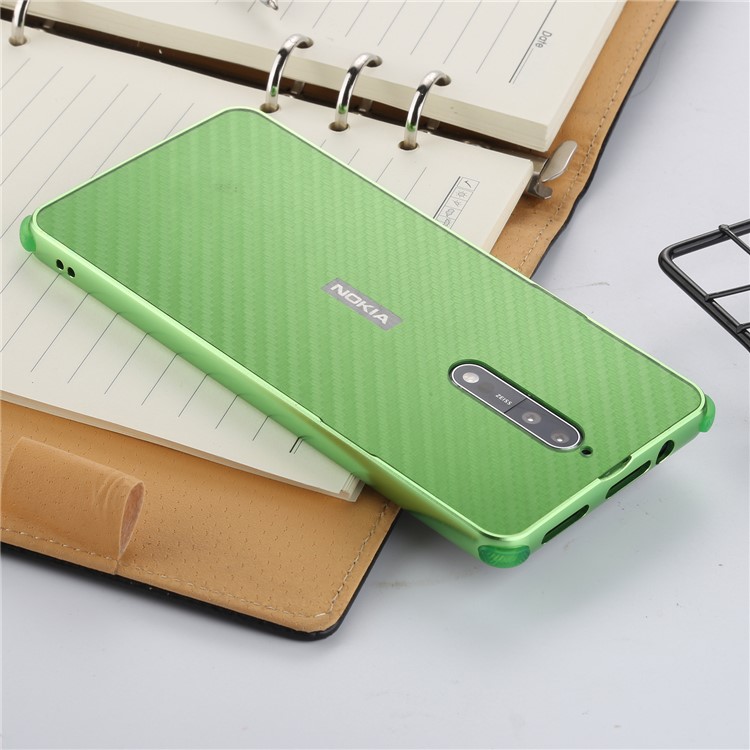 Slide-on Carbon Fiber Plating Hybrid Case Phone Accessory for Nokia 8 (Metal + TPU) - Green-2