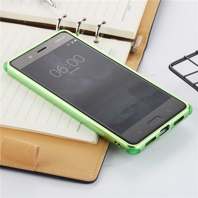 Slide-on Carbon Fiber Plating Hybrid Case Phone Accessory for Nokia 8 (Metal + TPU) - Green-3