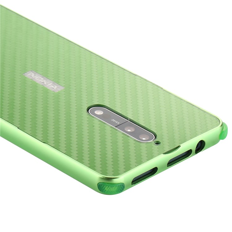Slide-on Carbon Fiber Plating Hybrid Case Phone Accessory for Nokia 8 (Metal + TPU) - Green-4