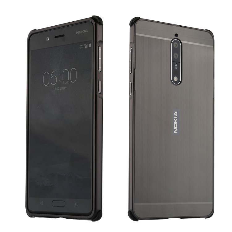 Slide-on Brushed Plating Hybird Phone Case for Nokia 8 (Metal + TPU) - Black-1