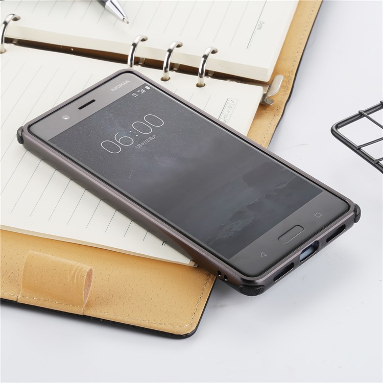 Slide-on Brushed Plating Hybird Phone Case for Nokia 8 (Metal + TPU) - Black-10