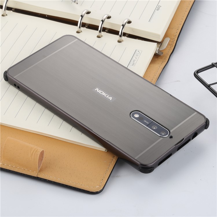Slide-on Brushed Plating Hybird Phone Case for Nokia 8 (Metal + TPU) - Black-11