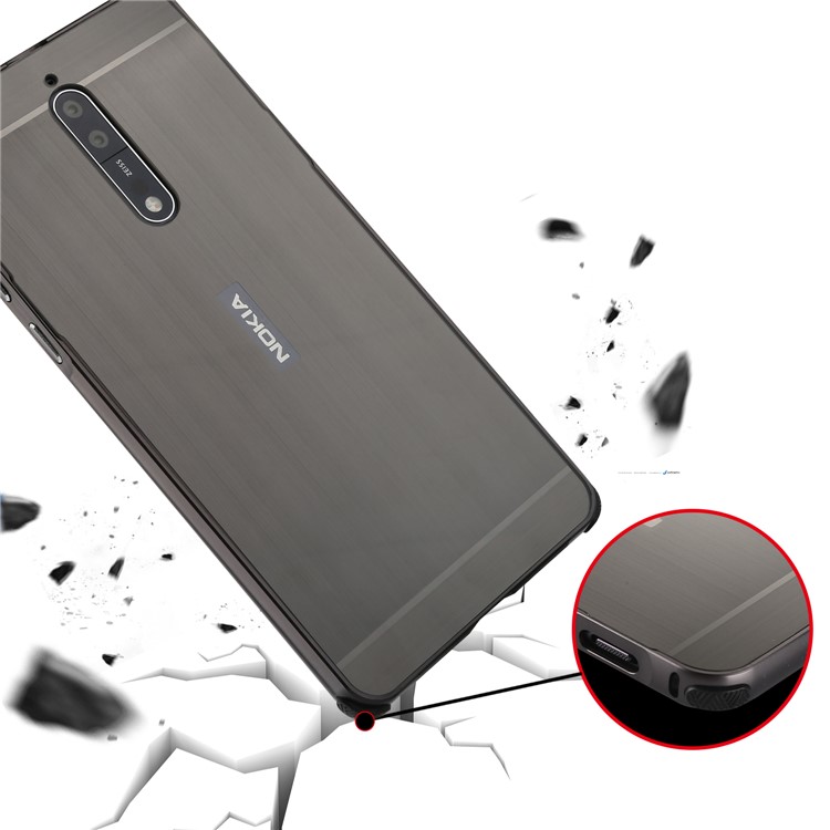 Slide-on Brushed Plating Hybird Phone Case for Nokia 8 (Metal + TPU) - Black-2