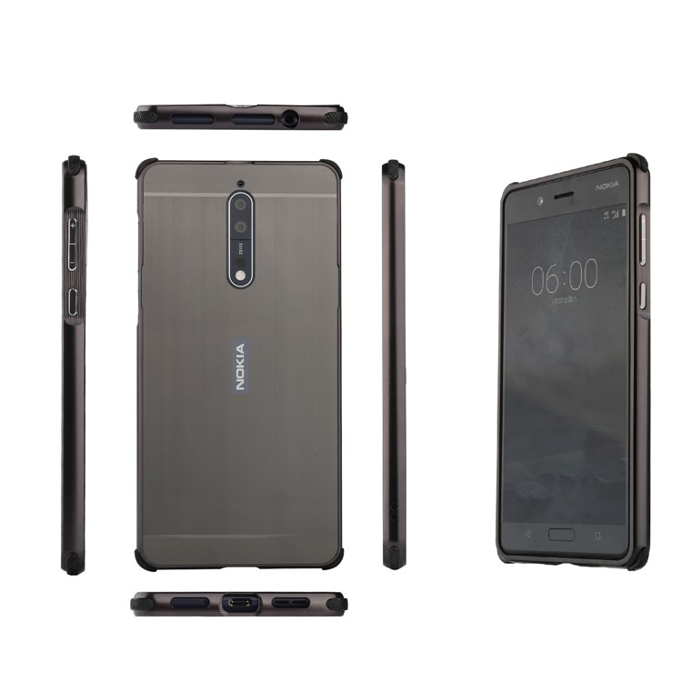 Slide-on Brushed Plating Hybird Phone Case for Nokia 8 (Metal + TPU) - Black-4