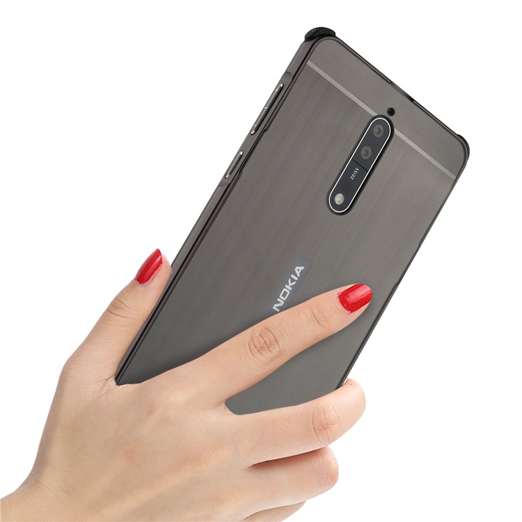 Slide-on Brushed Plating Hybird Phone Case for Nokia 8 (Metal + TPU) - Black-5