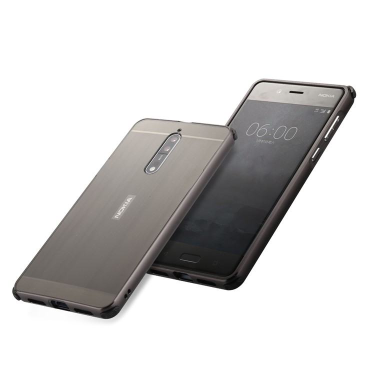 Slide-on Brushed Plating Hybird Phone Case for Nokia 8 (Metal + TPU) - Black-7