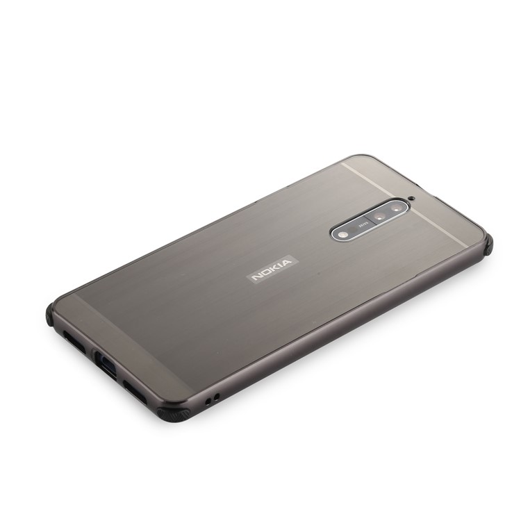 Slide-on Brushed Plating Hybird Phone Case for Nokia 8 (Metal + TPU) - Black-8