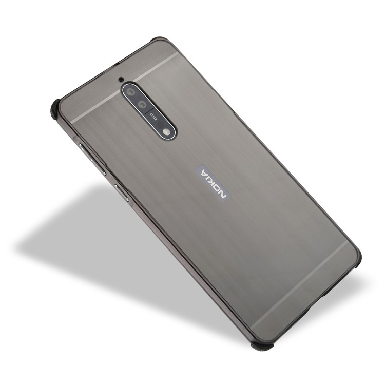 Slide-on Brushed Plating Hybird Phone Case for Nokia 8 (Metal + TPU) - Black-9