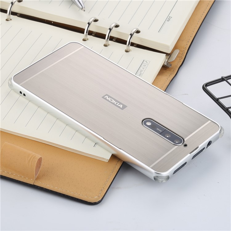 Slide-on Brushed Plating Hybird Back Case for Nokia 8 (Metal + TPU) - Silver-3