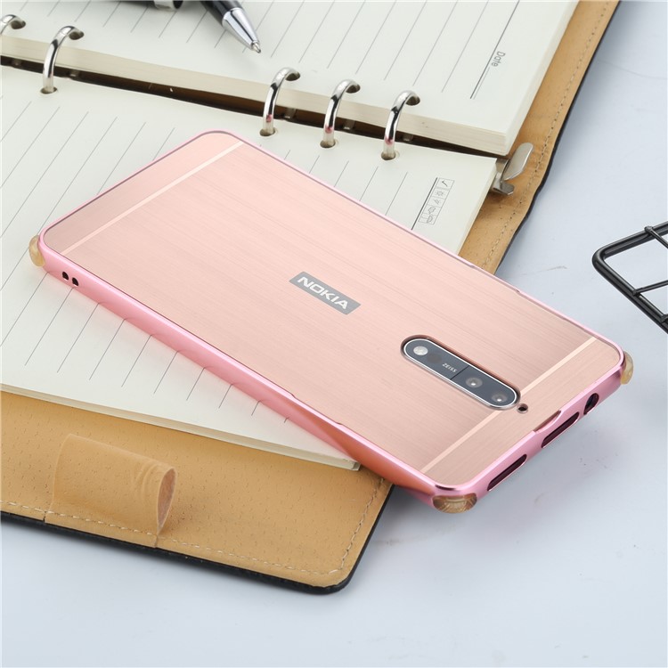 Slide-on Brushed Plating Hybird Mobile Case for Nokia 8 (Metal + TPU) - Rose Gold-3