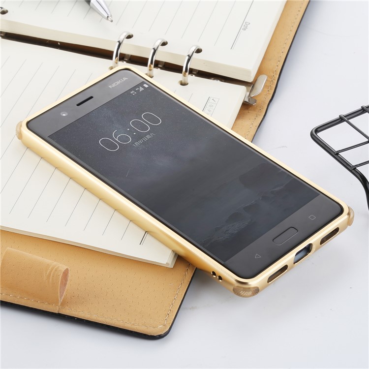 For Nokia 8 Slide-on Brushed Plating Hybird Shell Cover (Metal + TPU) - Gold-2