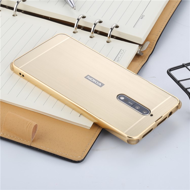 For Nokia 8 Slide-on Brushed Plating Hybird Shell Cover (Metal + TPU) - Gold-3