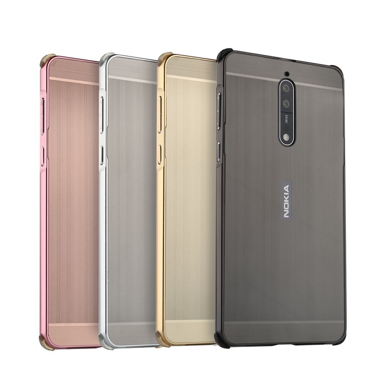 For Nokia 8 Slide-on Brushed Plating Hybird Shell Cover (Metal + TPU) - Gold-4