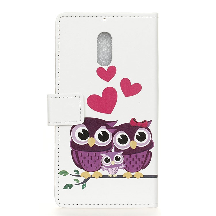 Patterned Wallet Stand PU Leather Phone Accessory Case with Card Holders for Nokia 6 - Lovely Owls-2