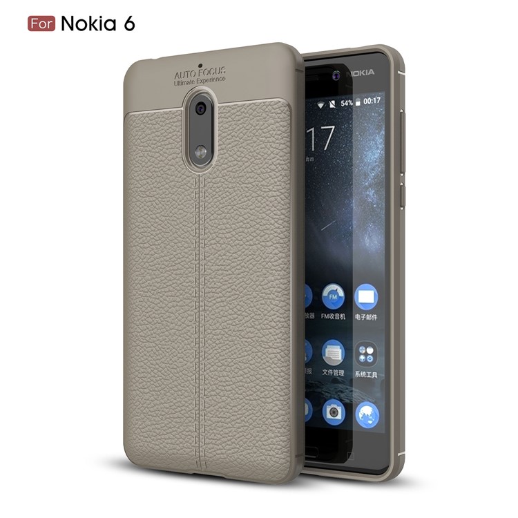 Litchi Grain TPU Mobile Phone Case for Nokia 6 - Grey-1