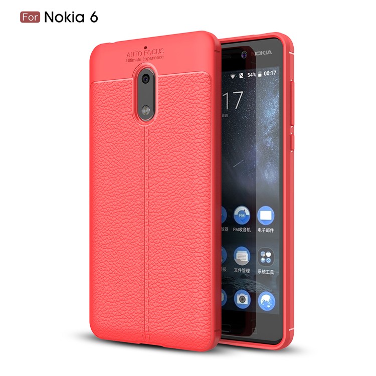 Litchi Grain TPU Phone Cover for Nokia 6 - Red-1