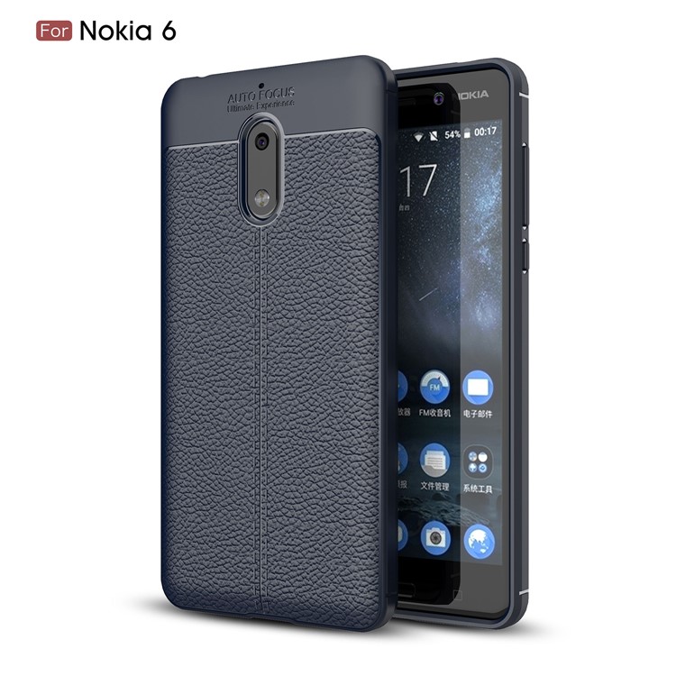 Litchi Grain TPU Casing Cover for Nokia 6 - Blue-1