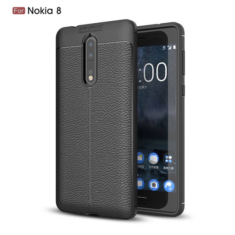 For Nokia 8 Litchi Grain Ultra-thin Soft TPU Cover - Black-1