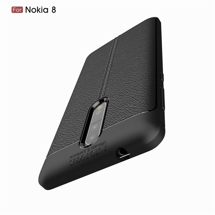 For Nokia 8 Litchi Grain Ultra-thin Soft TPU Cover - Black-10