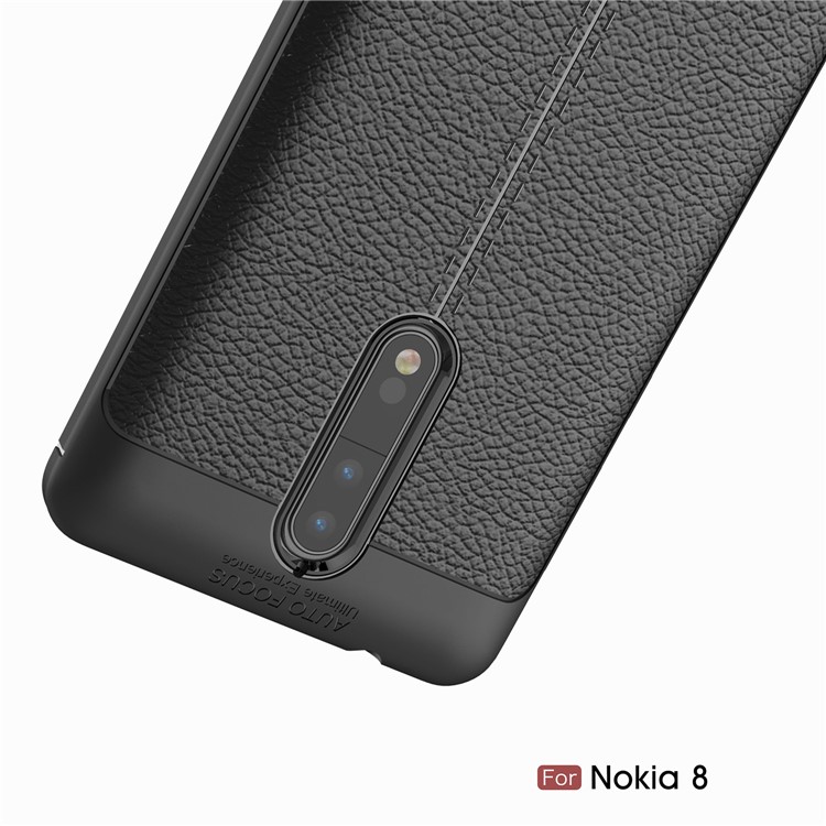 For Nokia 8 Litchi Grain Ultra-thin Soft TPU Cover - Black-11