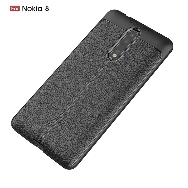 For Nokia 8 Litchi Grain Ultra-thin Soft TPU Cover - Black-12