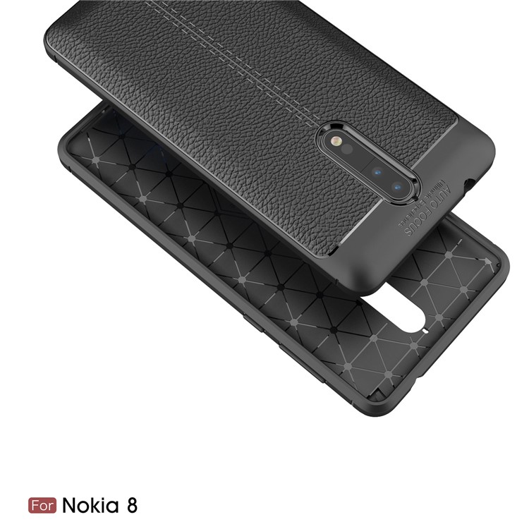 For Nokia 8 Litchi Grain Ultra-thin Soft TPU Cover - Black-2
