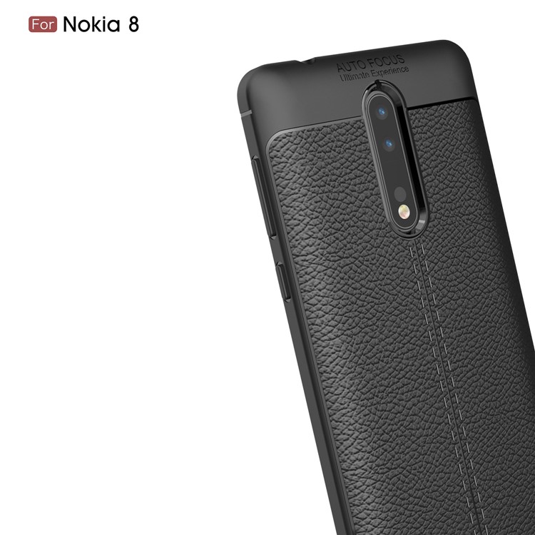 For Nokia 8 Litchi Grain Ultra-thin Soft TPU Cover - Black-3