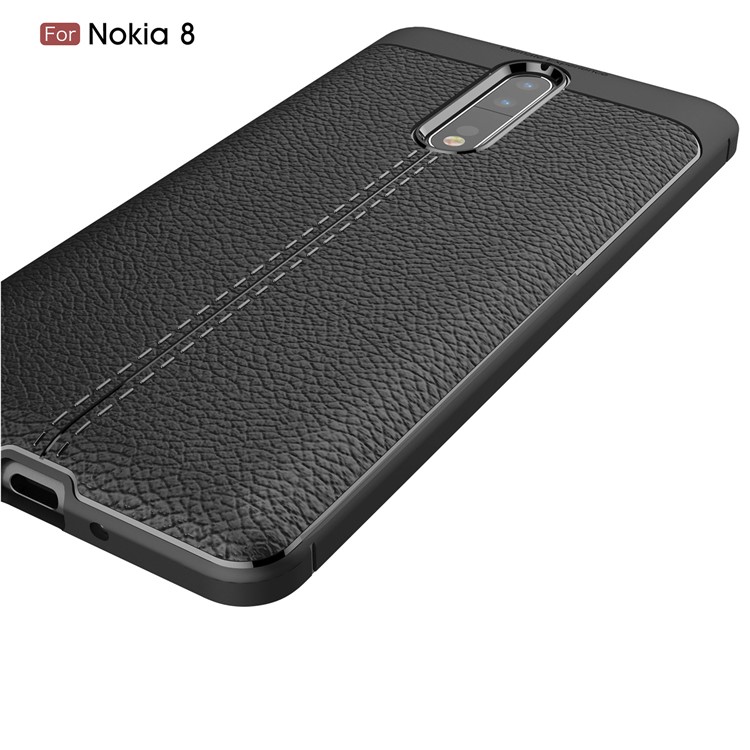 For Nokia 8 Litchi Grain Ultra-thin Soft TPU Cover - Black-4