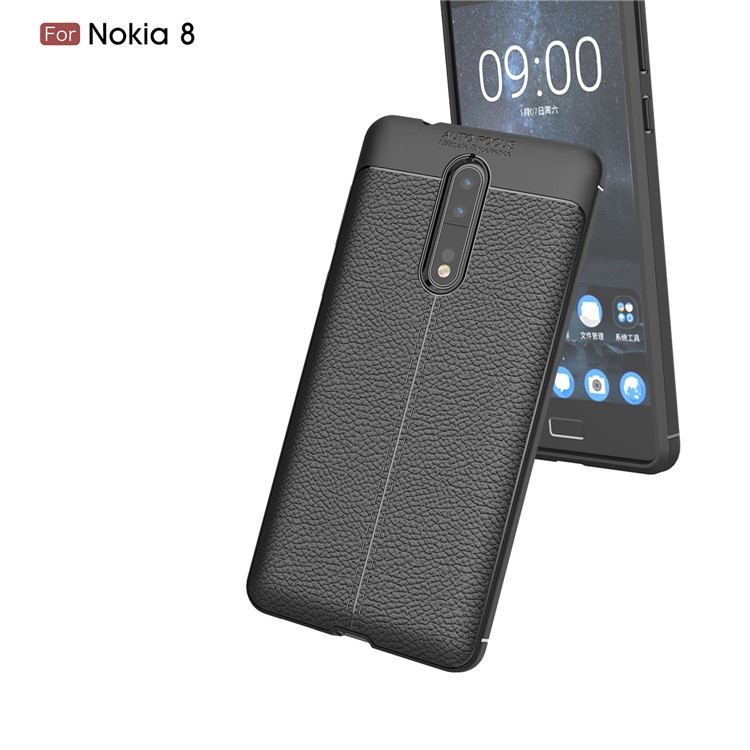 For Nokia 8 Litchi Grain Ultra-thin Soft TPU Cover - Black-6