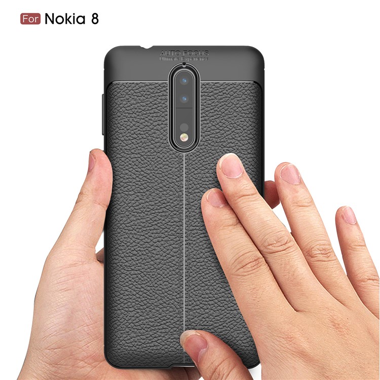 For Nokia 8 Litchi Grain Ultra-thin Soft TPU Cover - Black-7