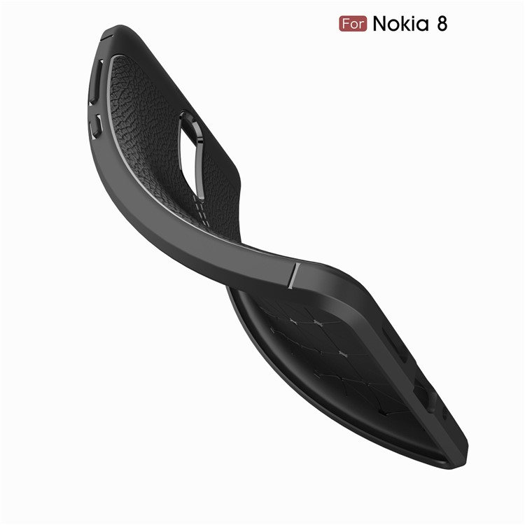 For Nokia 8 Litchi Grain Ultra-thin Soft TPU Cover - Black-9