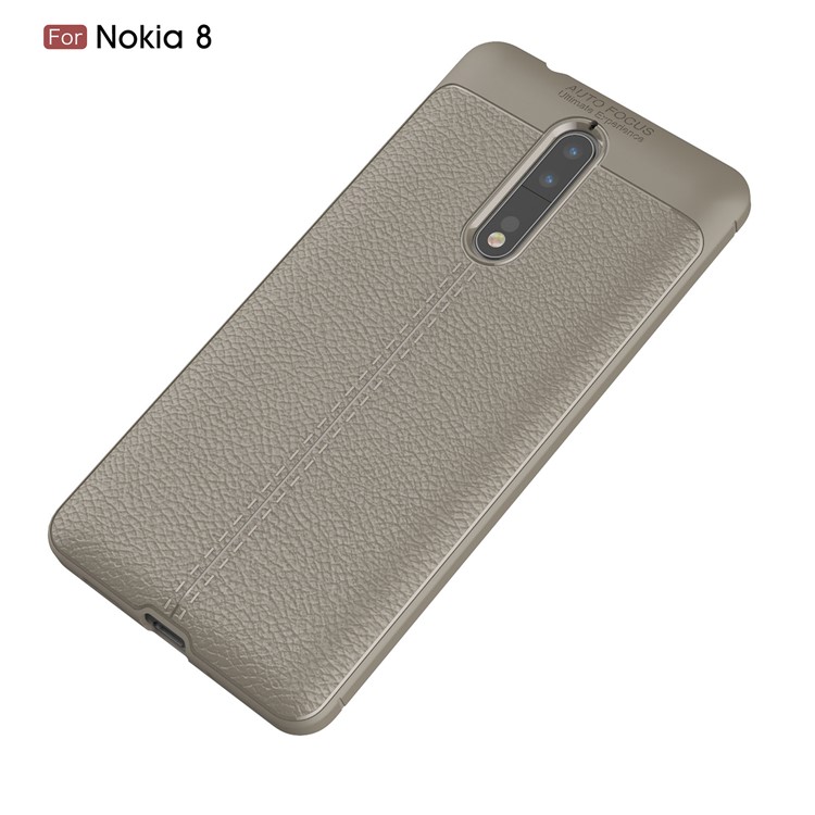 Litchi Grain TPU Phone Featherweight Case Shell for Nokia 8 - Grey-2