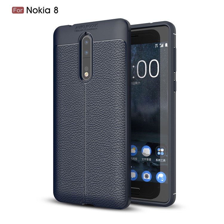 Litchi Grain TPU Gel Mobile Back Case for Nokia 8 - Blue-1