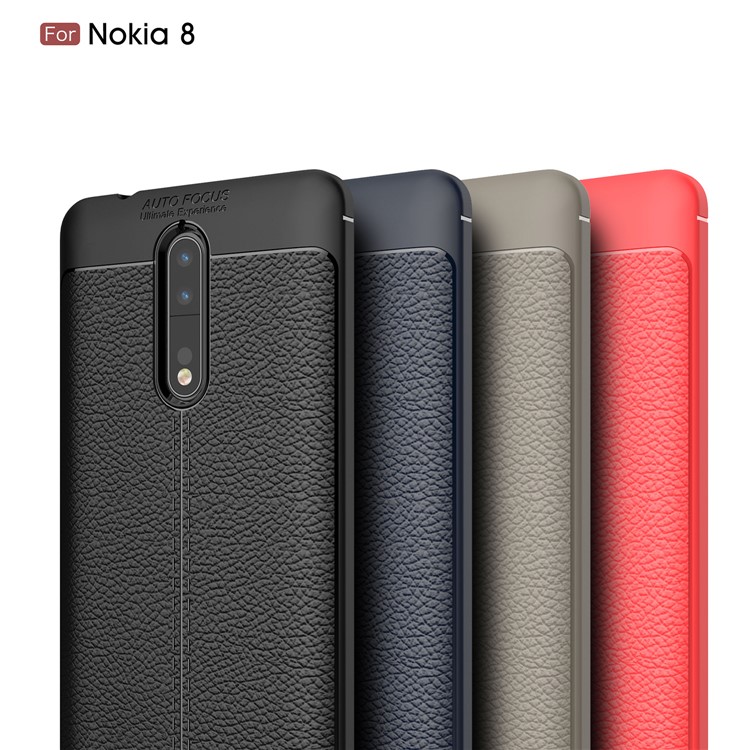 Litchi Grain TPU Gel Mobile Back Case for Nokia 8 - Blue-3