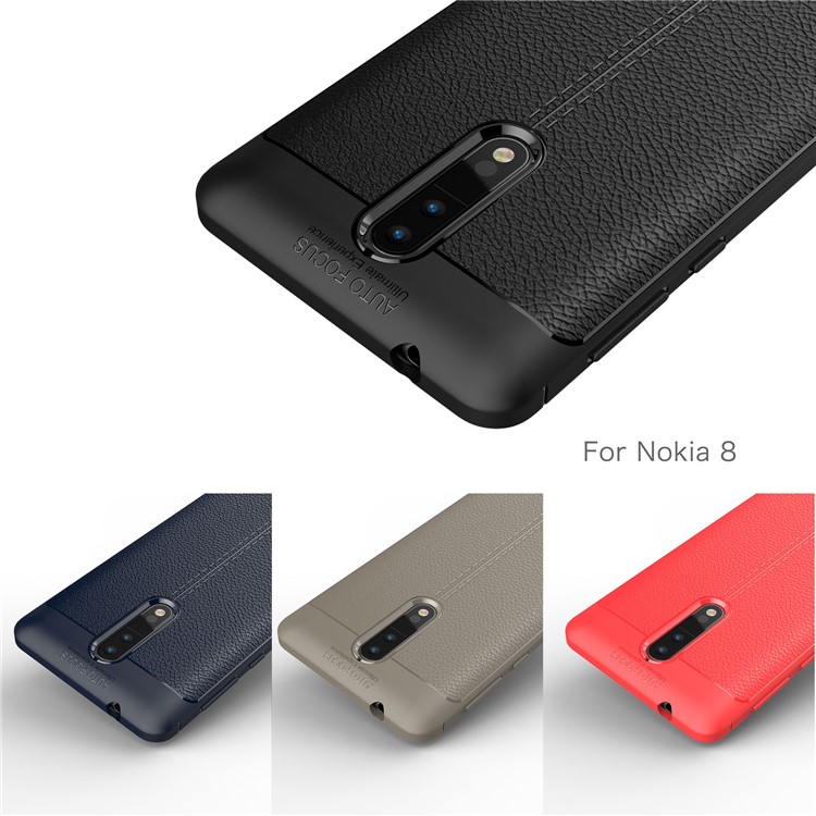 Litchi Grain TPU Gel Mobile Back Case for Nokia 8 - Blue-4