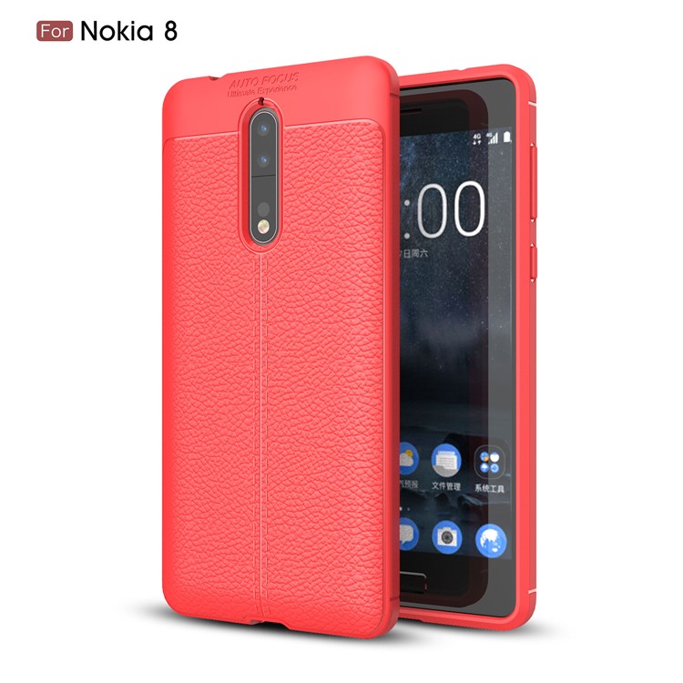 For Nokia 8 Litchi Grain Soft TPU Protective Casing - Red-1