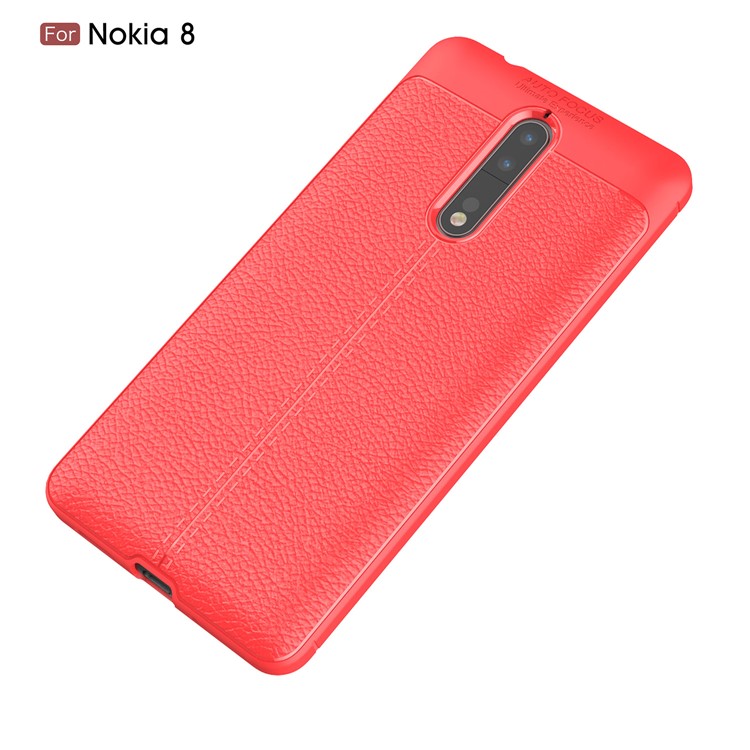 For Nokia 8 Litchi Grain Soft TPU Protective Casing - Red-2