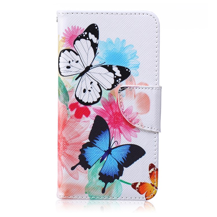 Patterned Leather Wallet Phone Cover for Microsoft Lumia 640 Dual SIM / 640 LTE - Butterflies with Flowers-1