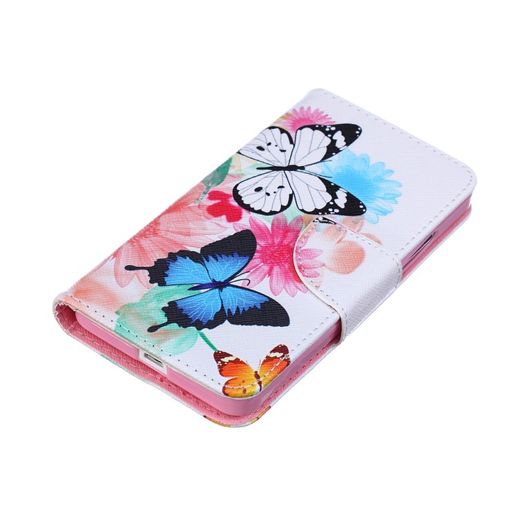 Patterned Leather Wallet Phone Cover for Microsoft Lumia 640 Dual SIM / 640 LTE - Butterflies with Flowers-3