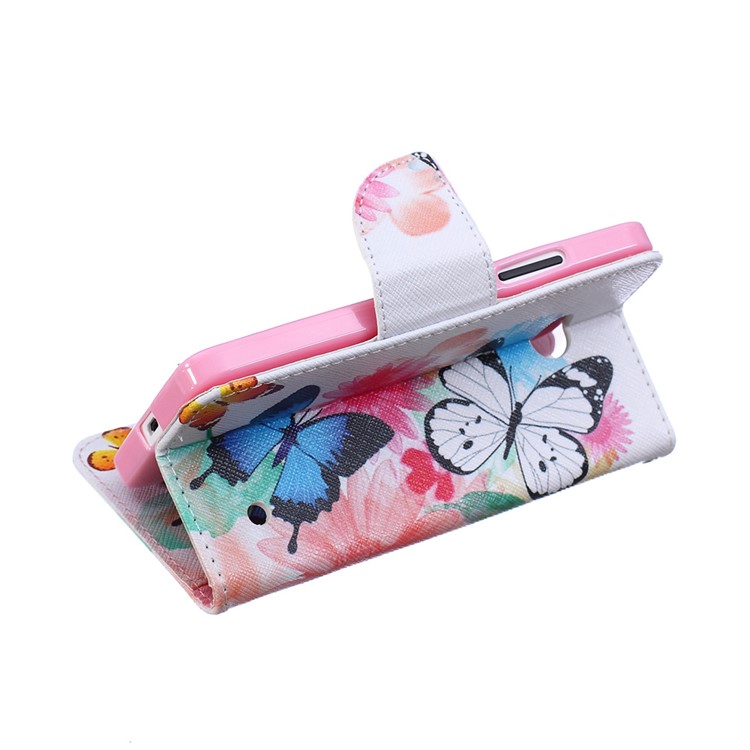 Patterned Leather Wallet Phone Cover for Microsoft Lumia 640 Dual SIM / 640 LTE - Butterflies with Flowers-6