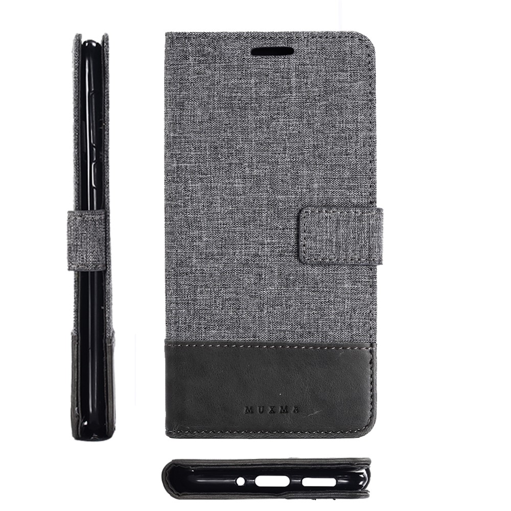 MUXMA Splicing PU Leather Canvas Wallet Phone Case for Nokia 8 - Grey-1