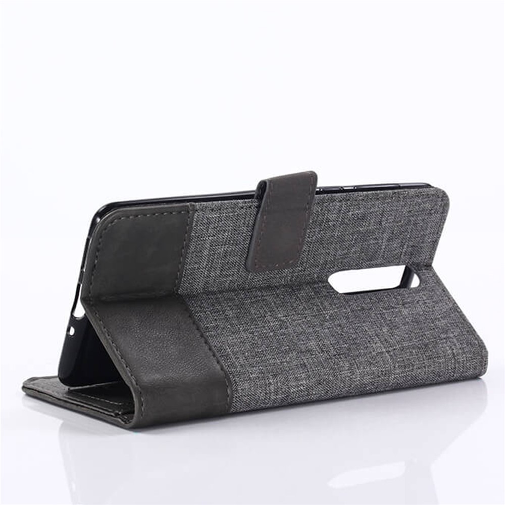 MUXMA Splicing PU Leather Canvas Wallet Phone Case for Nokia 8 - Grey-10